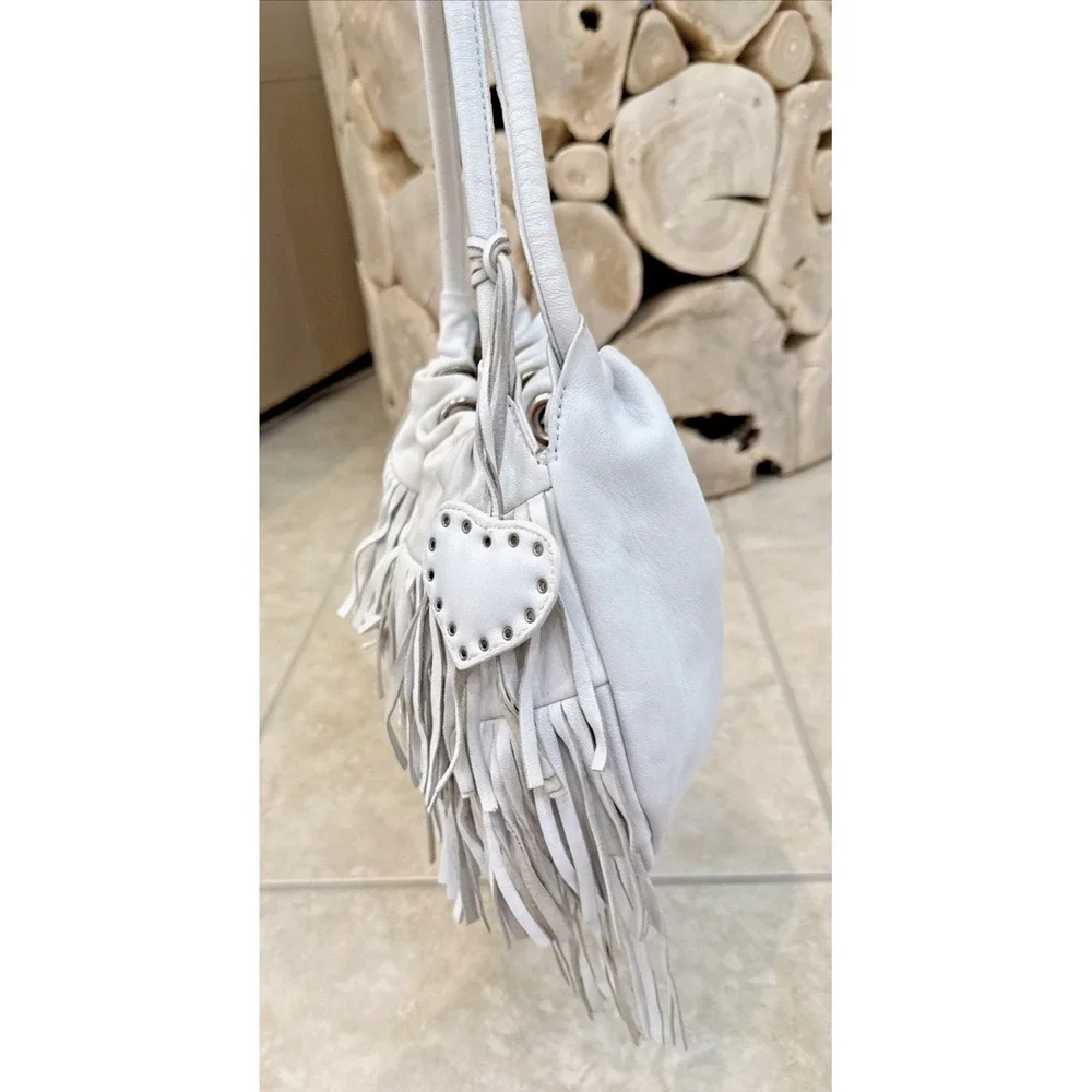 Roberta Gandolfi Handbag Italy Leather White Fringe Shoulder Bag Western Boho